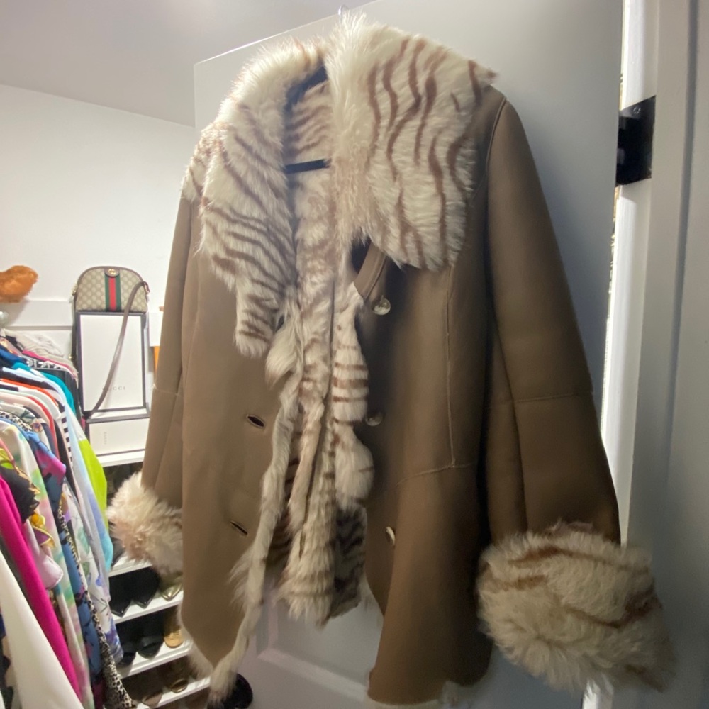 Taupe Lambskin Leather Coat Genuine Shearling Fur